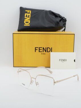Fendi FE50091U 028 Semi Rim Square Eyeglasses 56mm - Gold